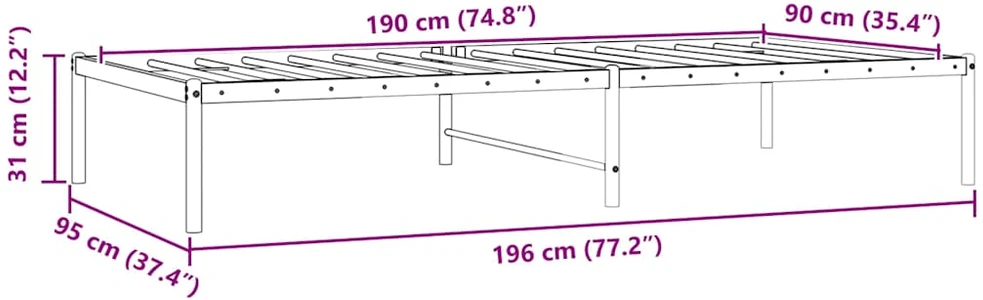Metalinis lovos rėmas, juodos spalvos, 90x190cm