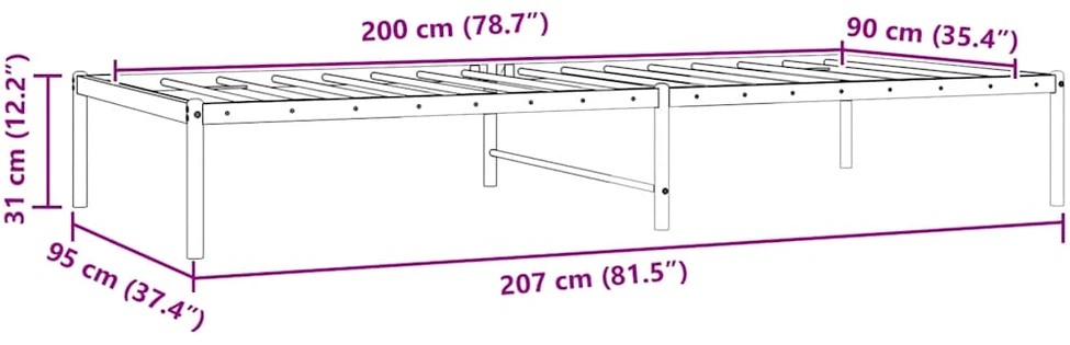 Metalinis lovos rėmas, juodos spalvos, 90x200cm
