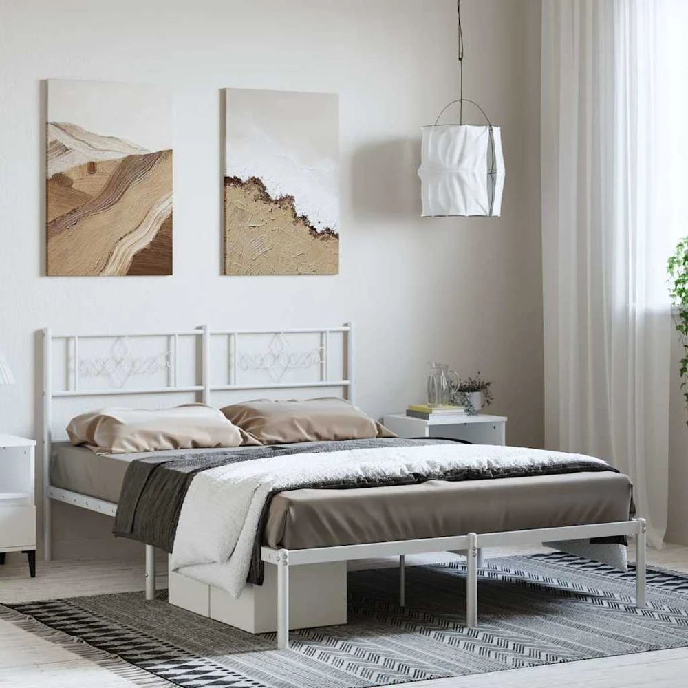 Lova Metalinis lovos rėmas su galvūgaliu, baltos spalvos, 135x190cm