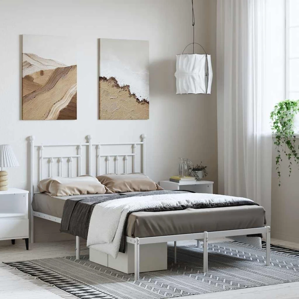 Lova Metalinis lovos rėmas su galvūgaliu, baltos spalvos, 135x190cm
