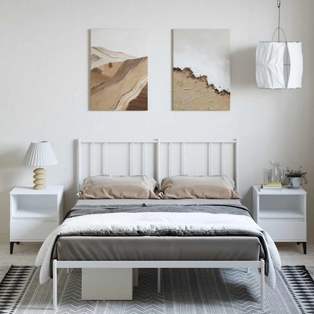 Metalinis lovos rėmas su galvūgaliu, baltos spalvos, 150x200cm