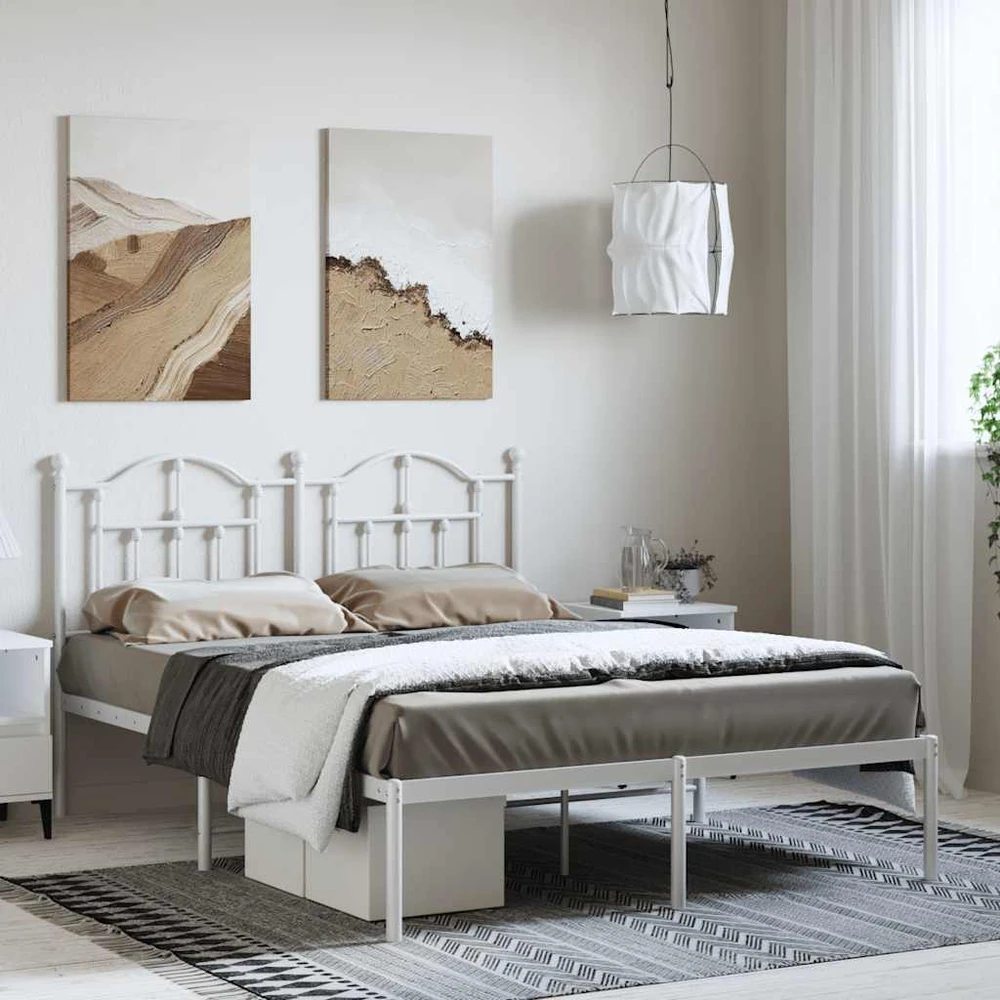 Lova Metalinis lovos rėmas su galvūgaliu, baltos spalvos, 135x190cm