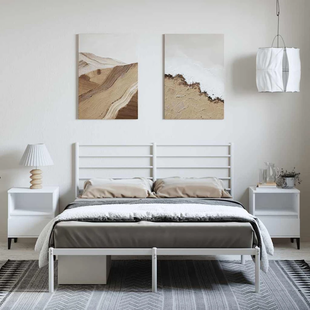 Metalinis lovos rėmas su galvūgaliu, baltos spalvos, 150x200cm