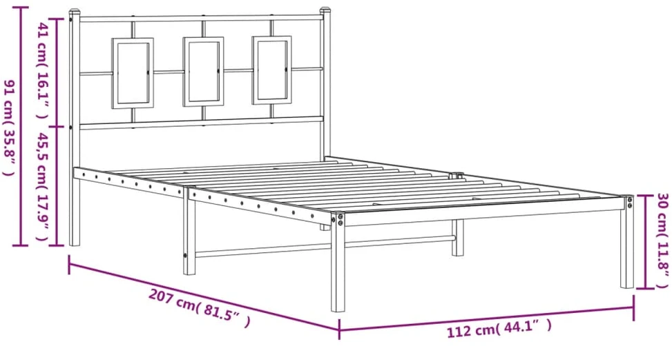Lova Metalinis lovos rėmas su galvūgaliu, baltos spalvos, 107x203cm