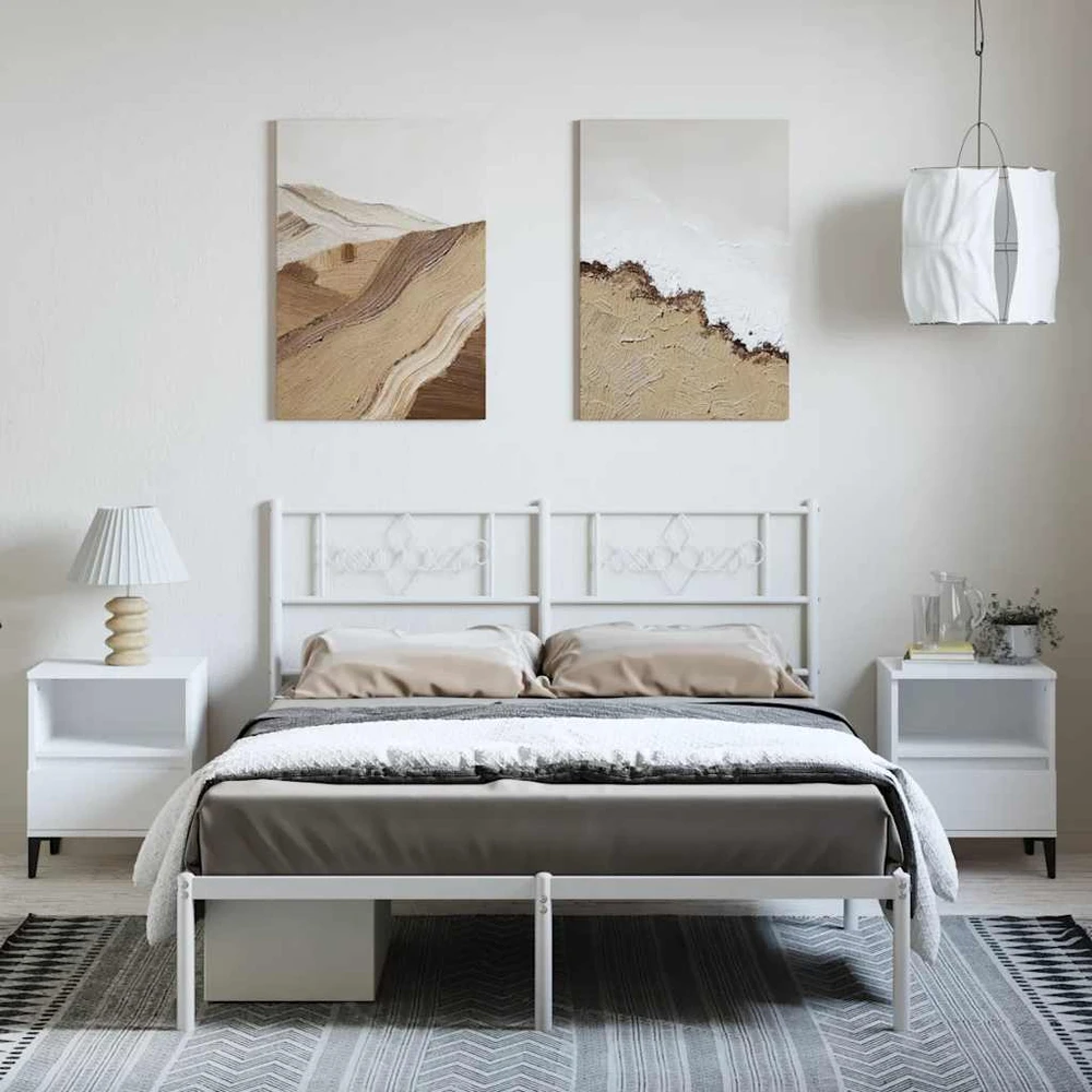 Metalinis lovos rėmas su galvūgaliu, baltos spalvos, 150x200cm