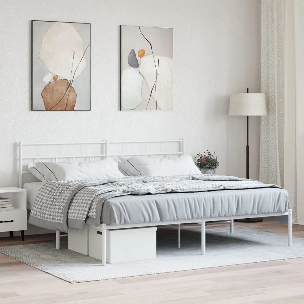 Metalinis lovos rėmas su galvūgaliu, baltos spalvos, 180x200cm