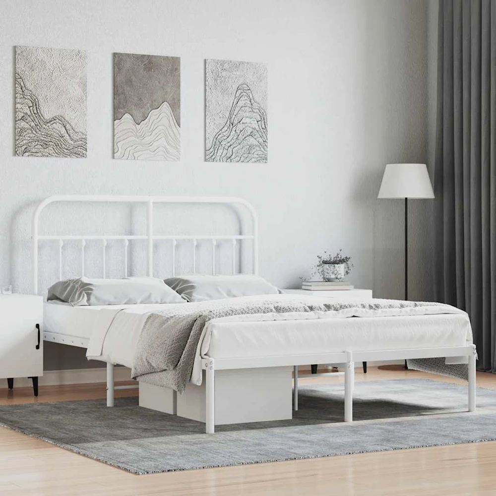 Lova Metalinis lovos rėmas su galvūgaliu, baltos spalvos, 135x190cm