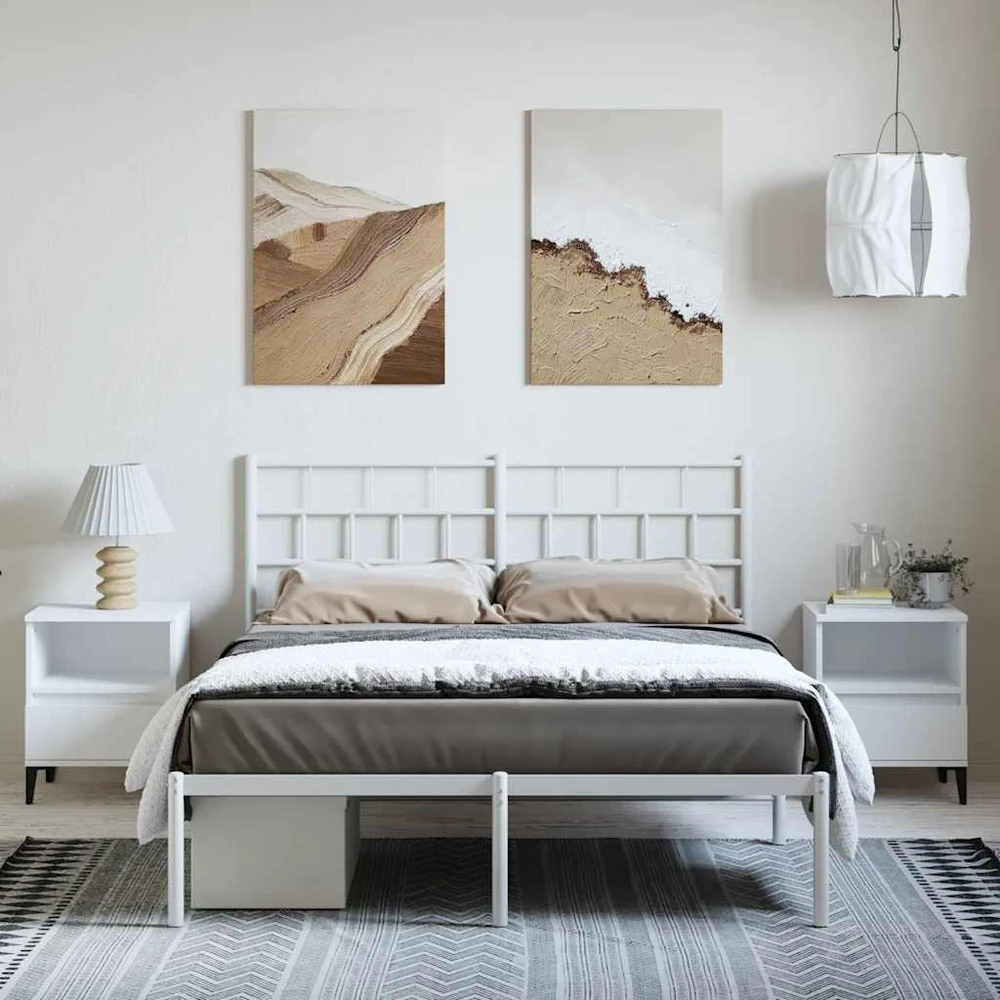 Metalinis lovos rėmas su galvūgaliu, baltos spalvos, 150x200cm