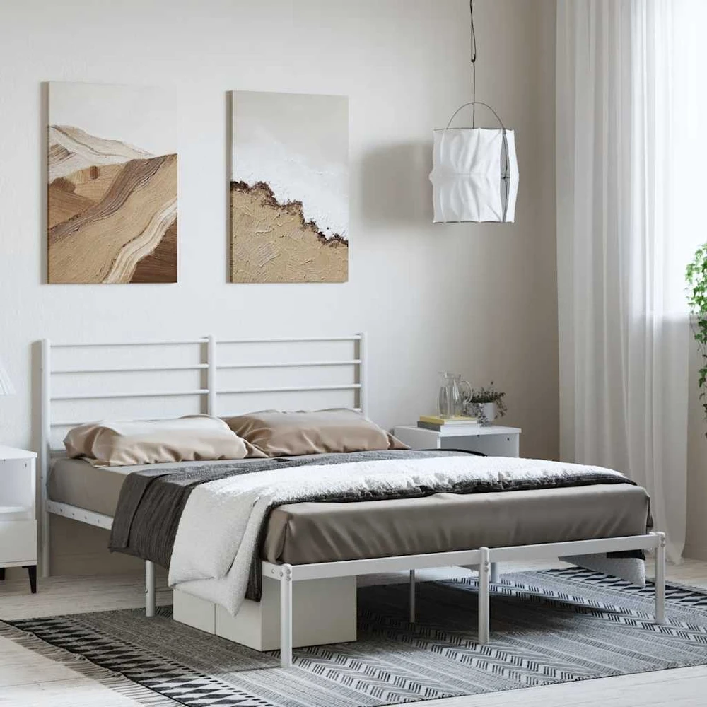 Lova Metalinis lovos rėmas su galvūgaliu, baltos spalvos, 135x190cm
