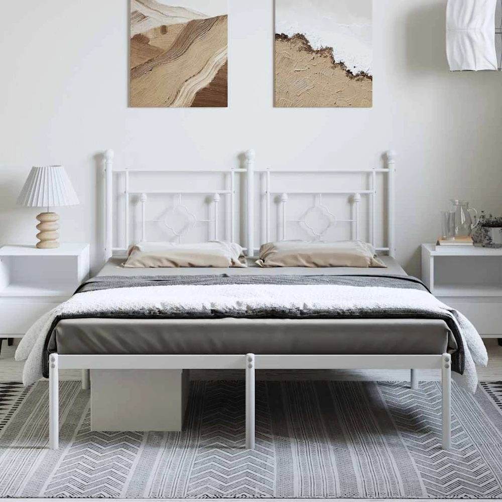 Metalinis lovos rėmas su galvūgaliu, baltos spalvos, 150x200cm