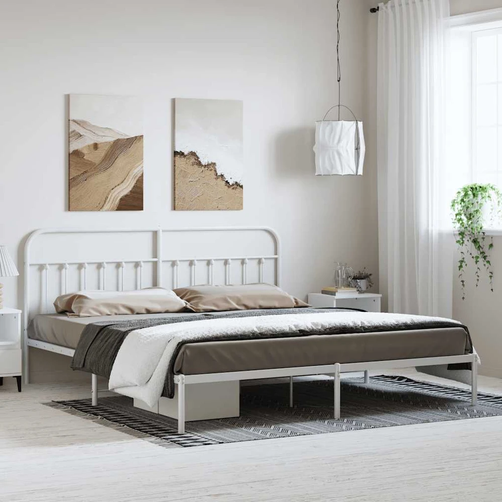 Lova Metalinis lovos rėmas su galvūgaliu, baltos spalvos, 183x213cm