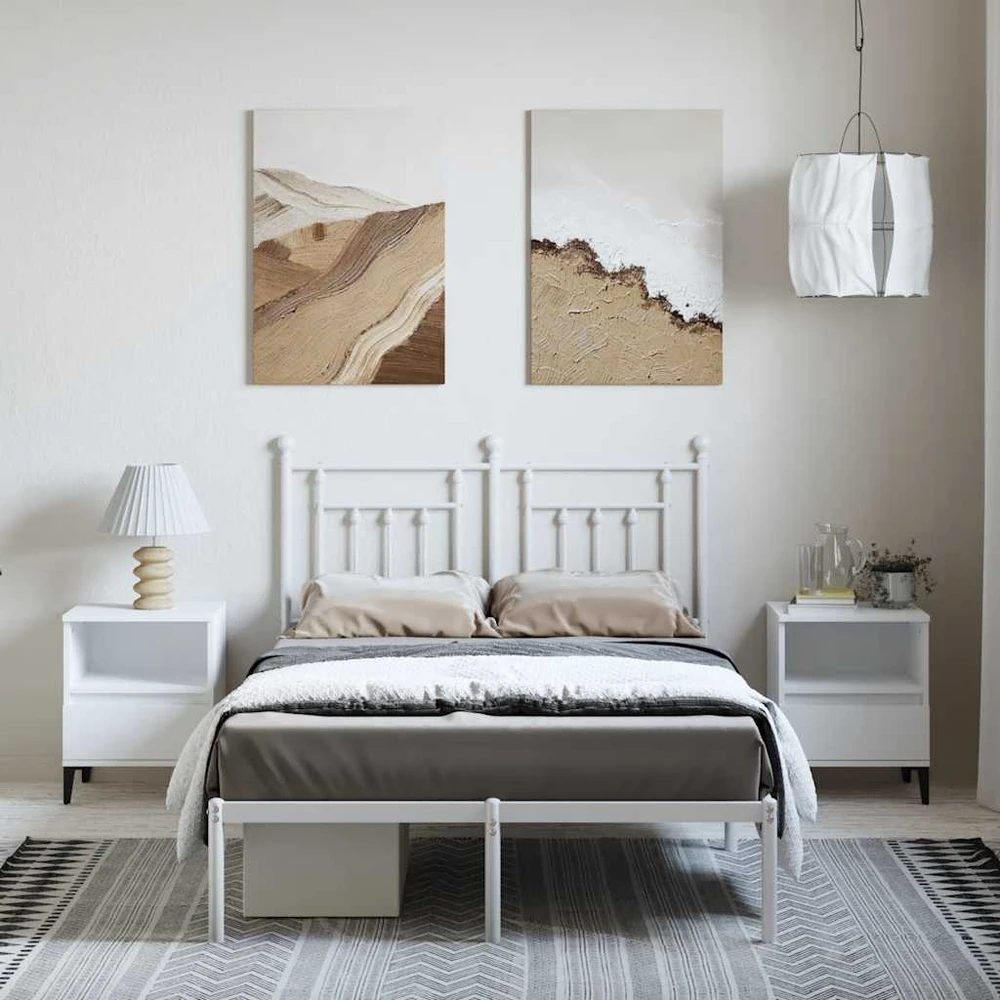 Lova Metalinis lovos rėmas su galvūgaliu, baltos spalvos, 135x190cm
