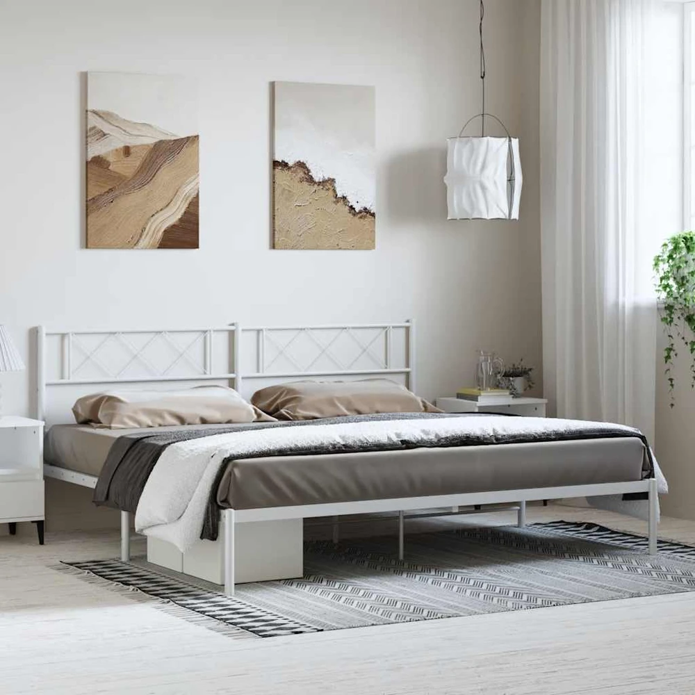 Lova Metalinis lovos rėmas su galvūgaliu, baltos spalvos, 183x213cm
