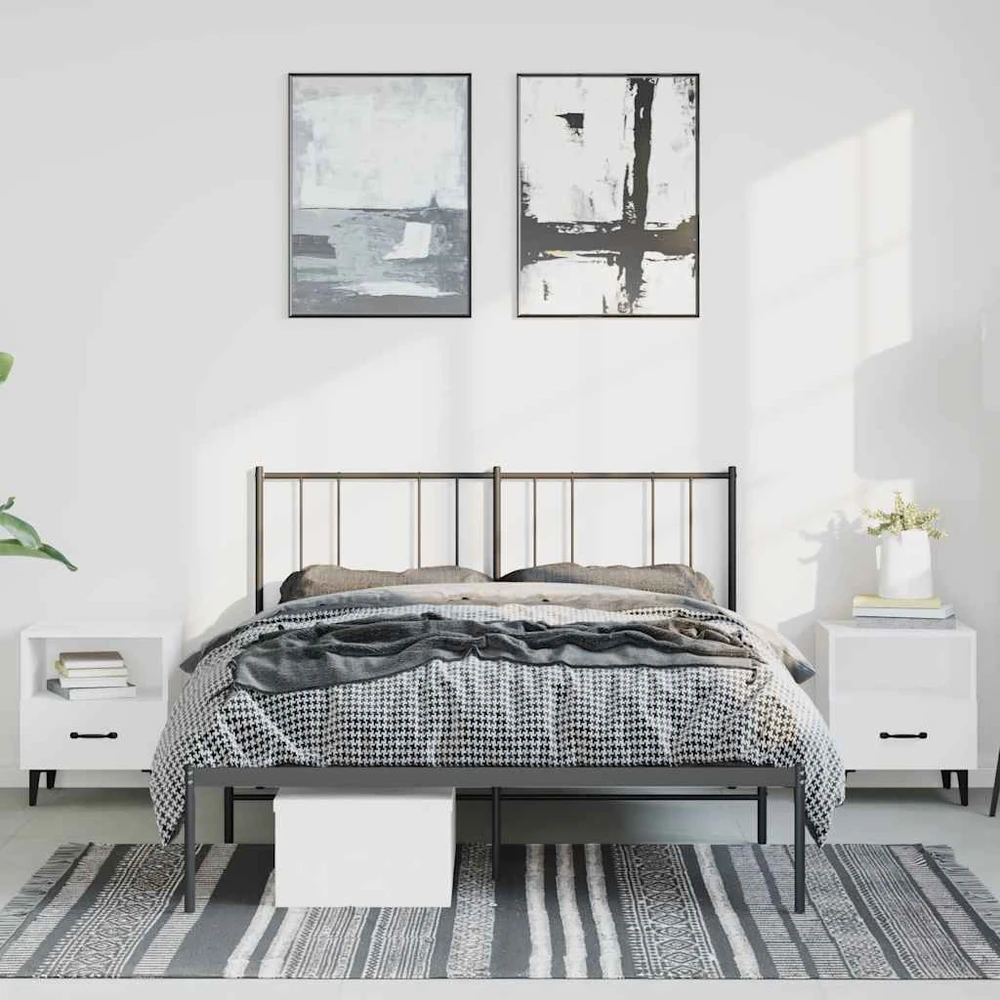 Lova Metalinis lovos rėmas su galvūgaliu, juodos spalvos, 135x190cm
