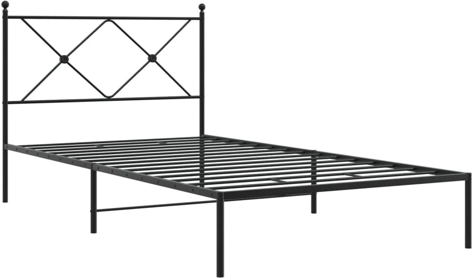 Metalinis lovos rėmas su galvūgaliu, juodos spalvos, 100x200cm