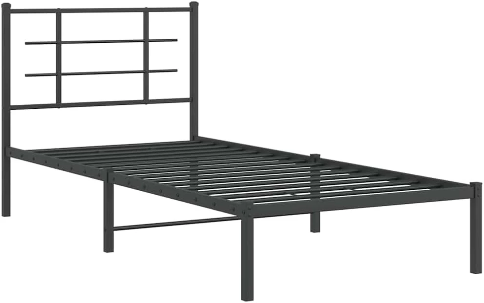Metalinis lovos rėmas su galvūgaliu, juodos spalvos, 90x200cm