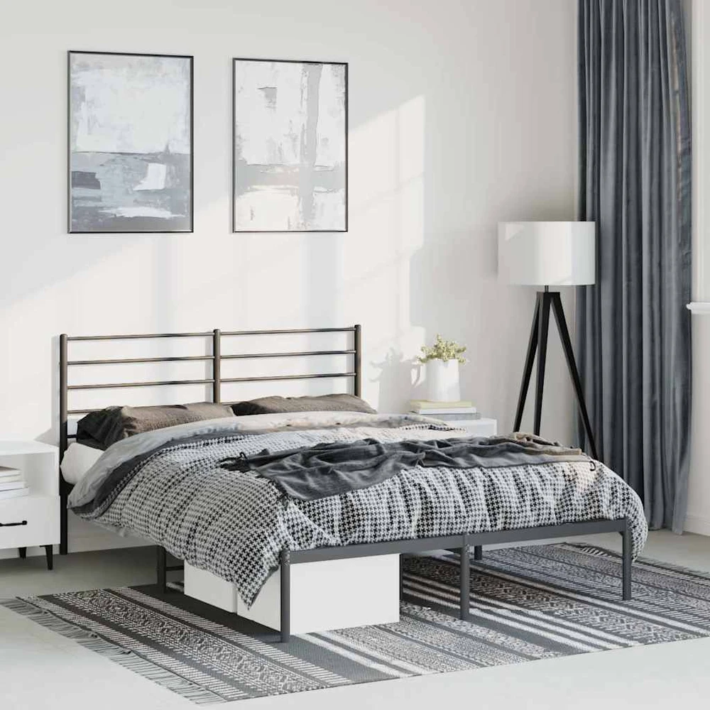 Lova Metalinis lovos rėmas su galvūgaliu, juodos spalvos, 135x190cm