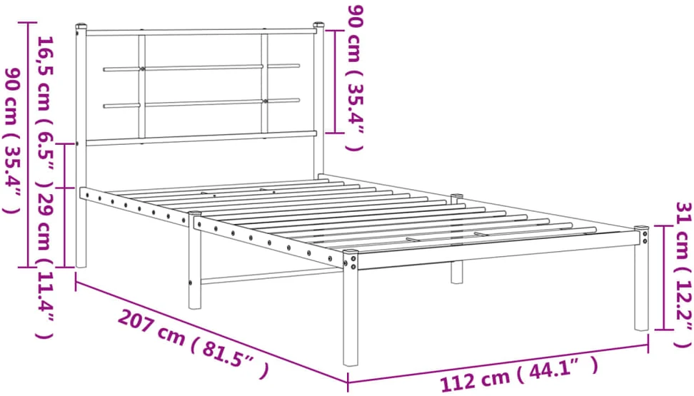 Lova Metalinis lovos rėmas su galvūgaliu, juodos spalvos, 107x203cm