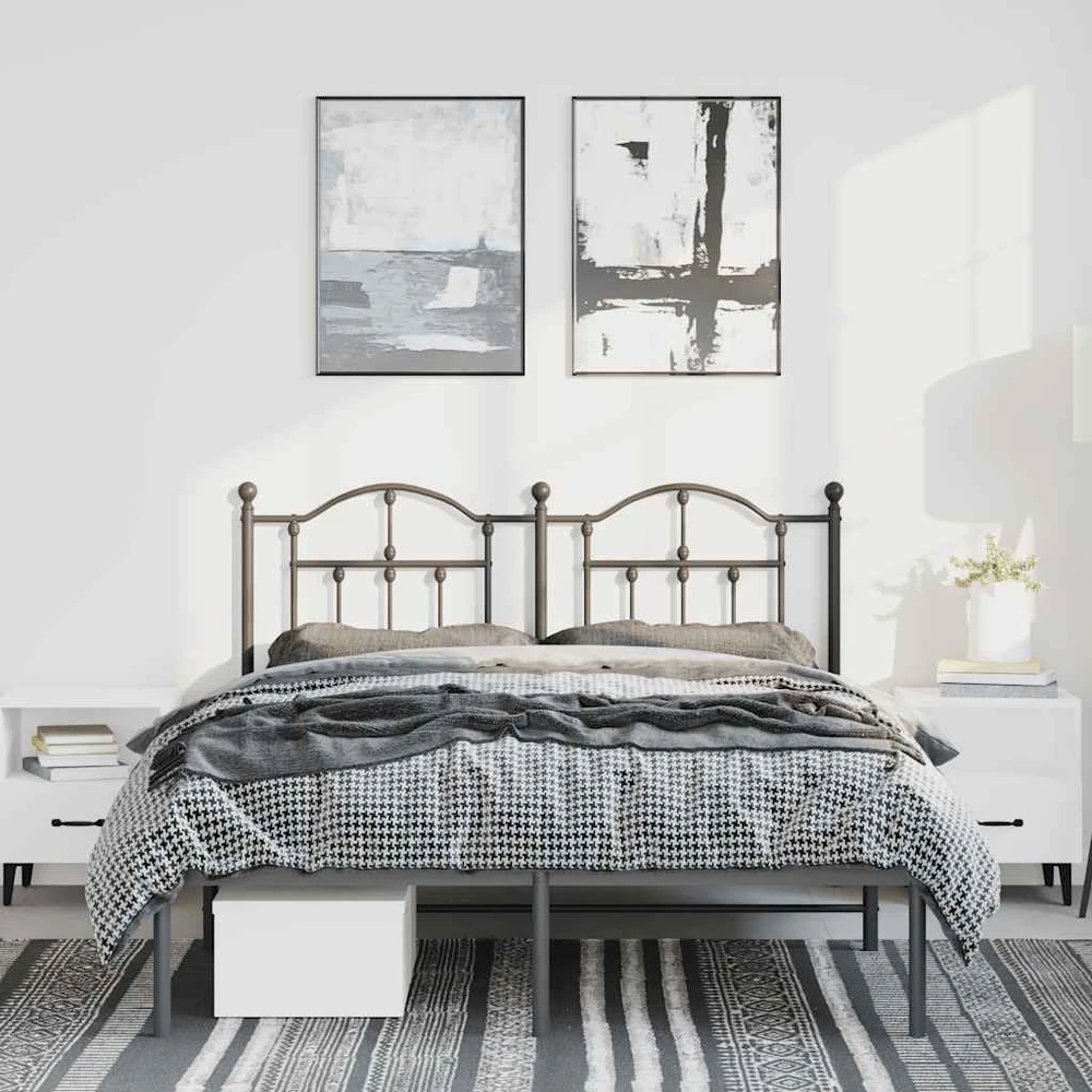 Lova Metalinis lovos rėmas su galvūgaliu, juodos spalvos, 135x190cm