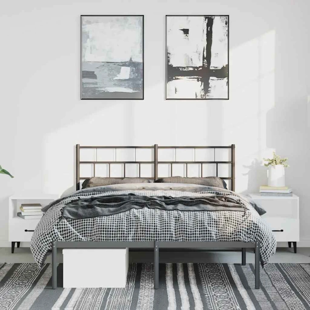 Metalinis lovos rėmas su galvūgaliu, juodos spalvos, 150x200cm