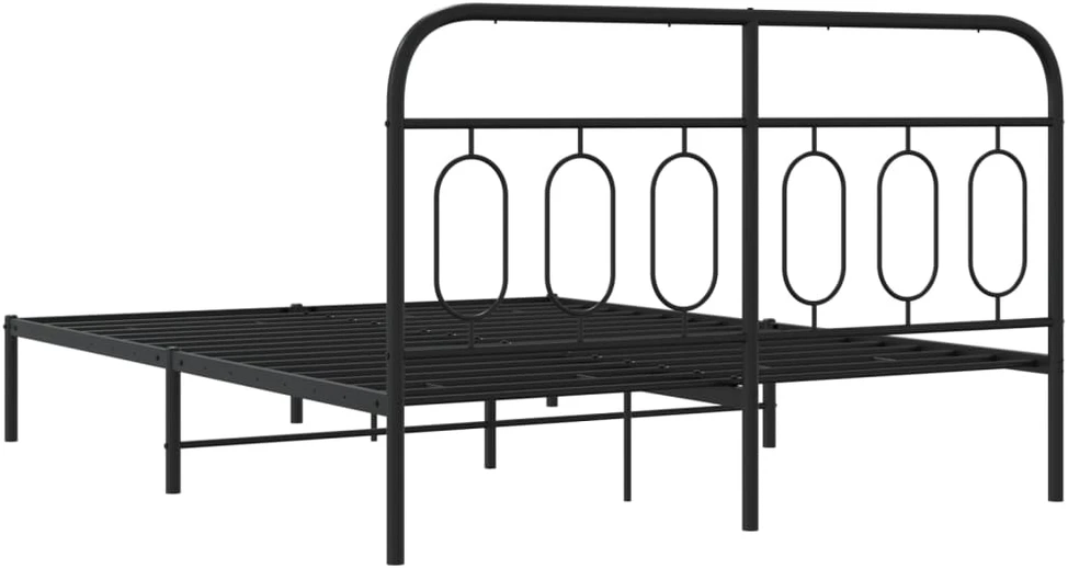 Metalinis lovos rėmas su galvūgaliu, juodos spalvos, 140x190cm