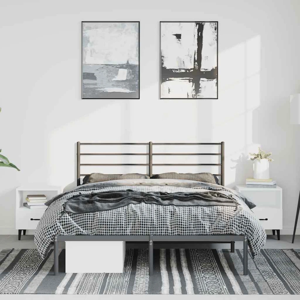 Metalinis lovos rėmas su galvūgaliu, juodos spalvos, 150x200cm