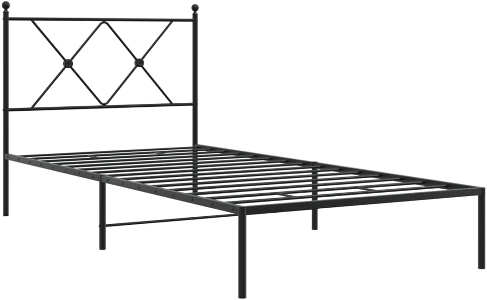 Metalinis lovos rėmas su galvūgaliu, juodos spalvos, 90x190cm
