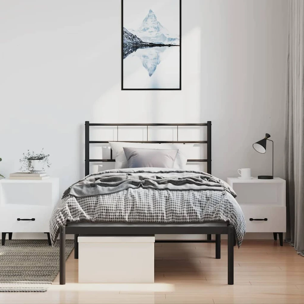 Metalinis lovos rėmas su galvūgaliu, juodos spalvos, 100x200cm