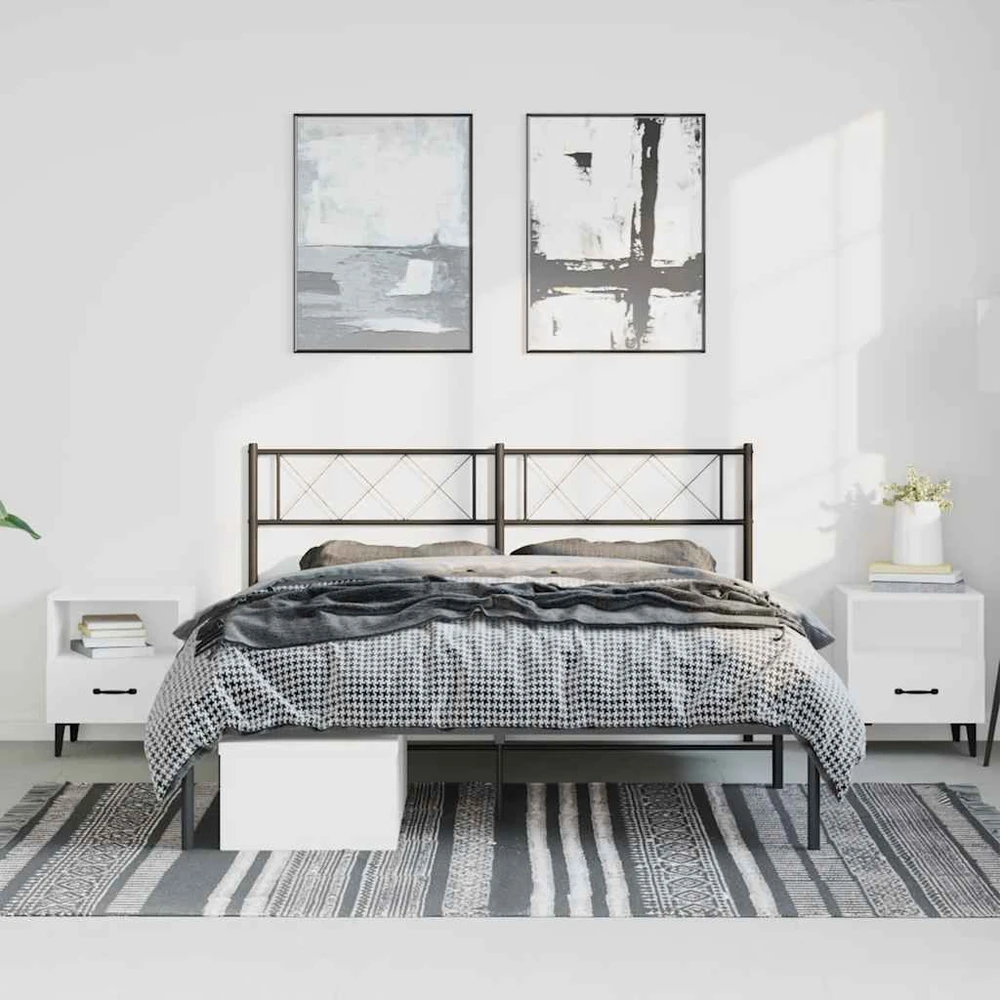 Lova Metalinis lovos rėmas su galvūgaliu, juodos spalvos, 135x190cm