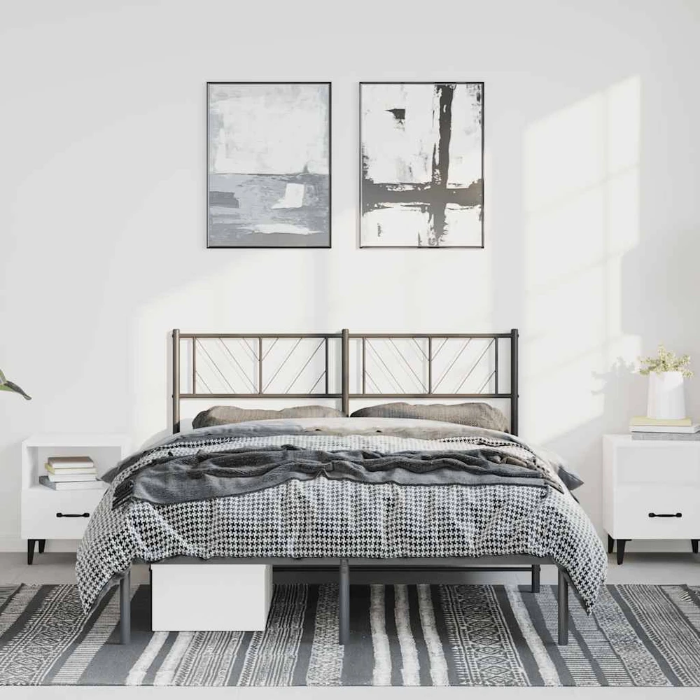 Metalinis lovos rėmas su galvūgaliu, juodos spalvos, 150x200cm