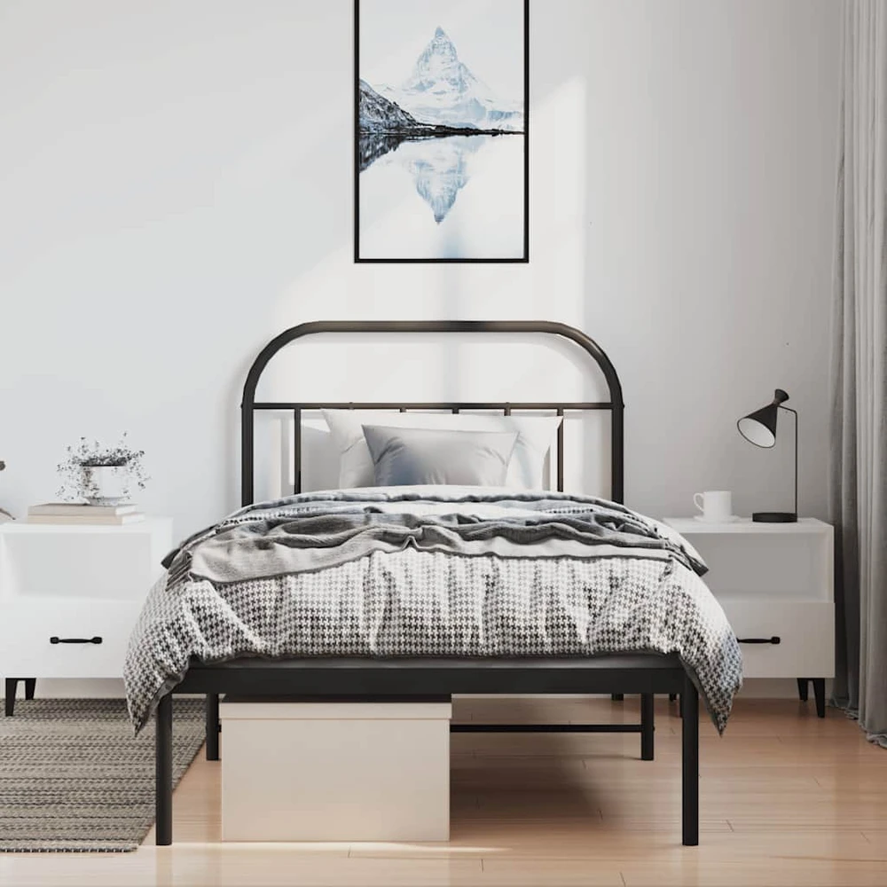 Metalinis lovos rėmas su galvūgaliu, juodos spalvos, 100x200cm