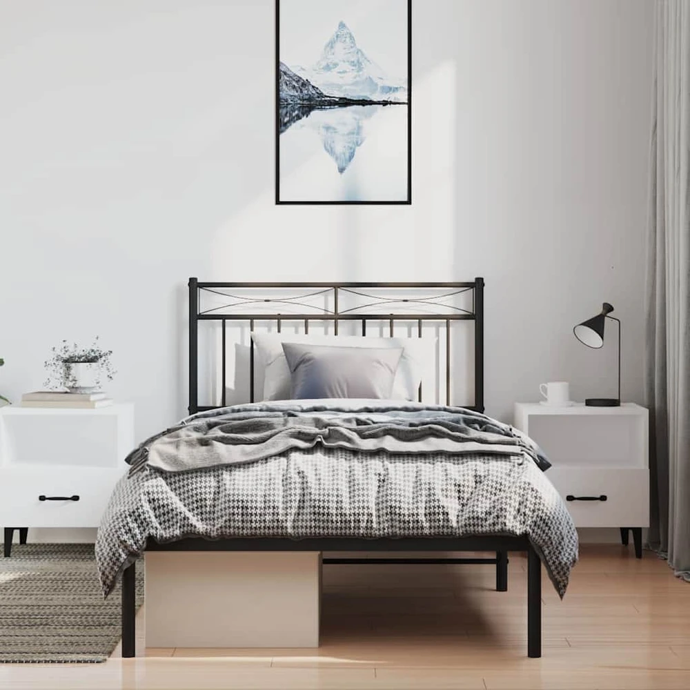 Metalinis lovos rėmas su galvūgaliu, juodos spalvos, 100x200cm