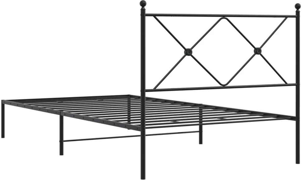 Metalinis lovos rėmas su galvūgaliu, juodos spalvos, 100x200cm