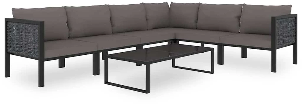 Modulinė kampinė sofa su porankiu kairėje, pilka, poliratanas