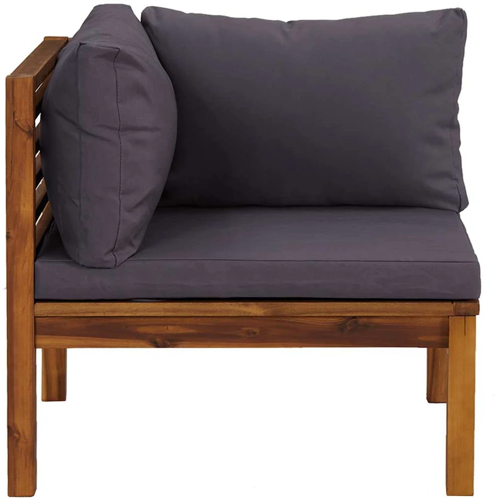 Modulinė kampinė sofa su tamsiai pilkomis pagalvėmis, akacija