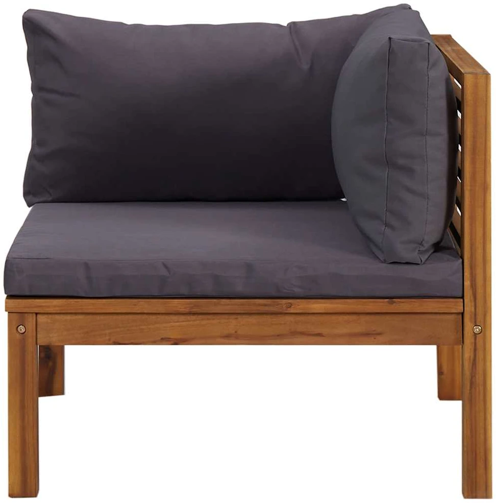Modulinė kampinė sofa su tamsiai pilkomis pagalvėmis, akacija