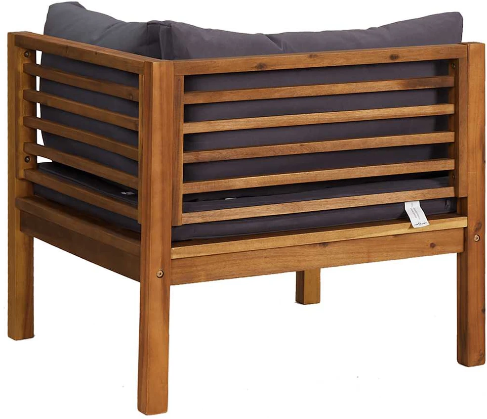 Modulinė kampinė sofa su tamsiai pilkomis pagalvėmis, akacija