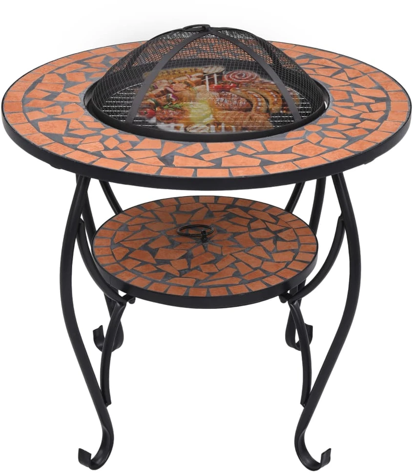 Mozaikinė laužavietė-staliukas, terakota, 68cm, keramika