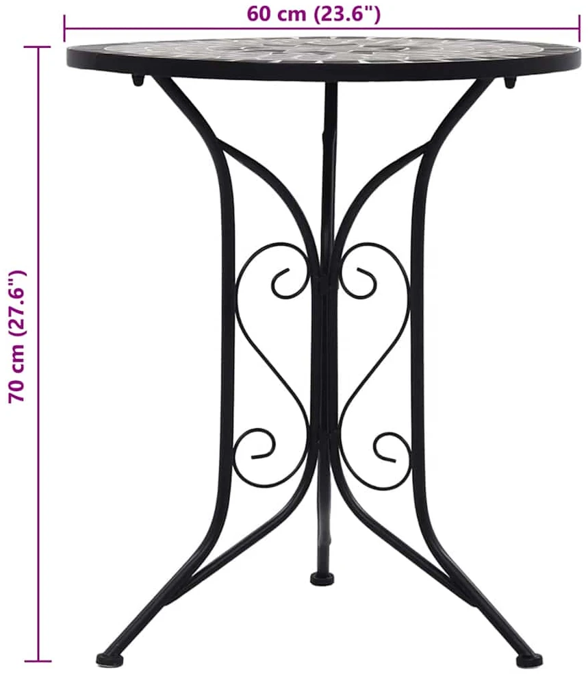 Mozaikinis bistro staliukas, pilkos spalvos, 61cm, keramika