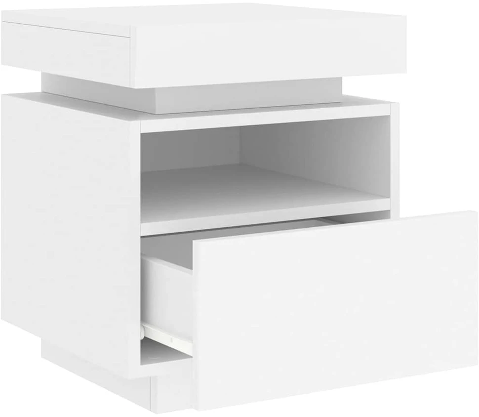 Naktinė spintelė su LED lemputėmis, balta, 40x39x48,5cm