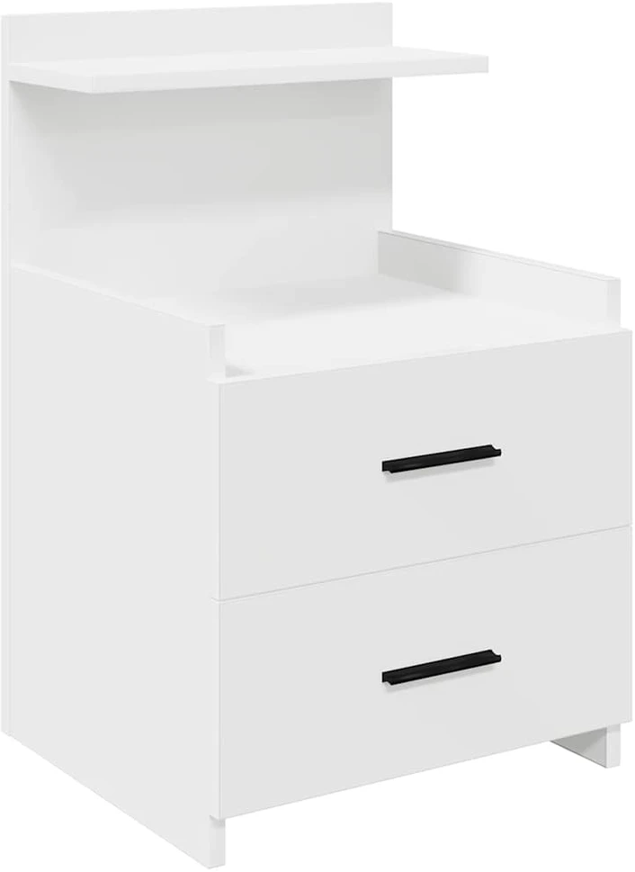 Naktinės spintelės, 2 vnt., su 2 stalčiais, baltos, 40x36,5x62 cm