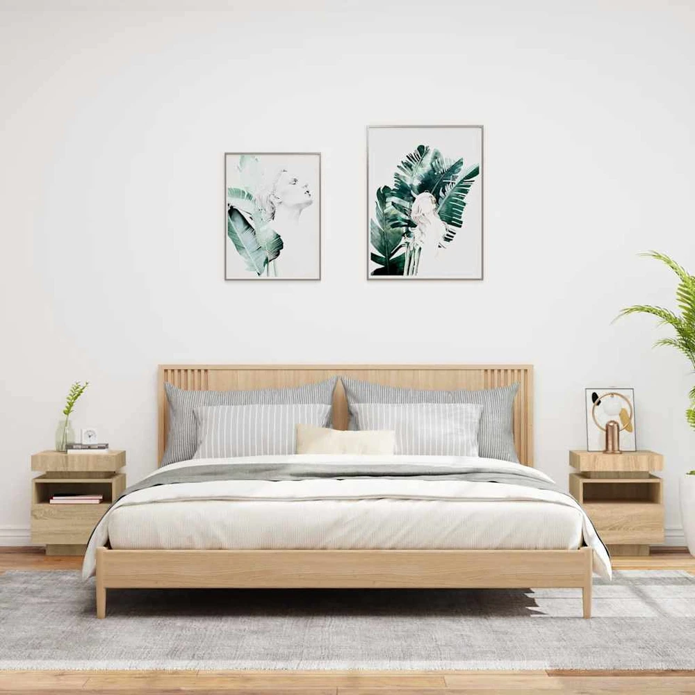 Naktinės spintelės su LED, 2vnt., ąžuolo, 40x39x48,5cm