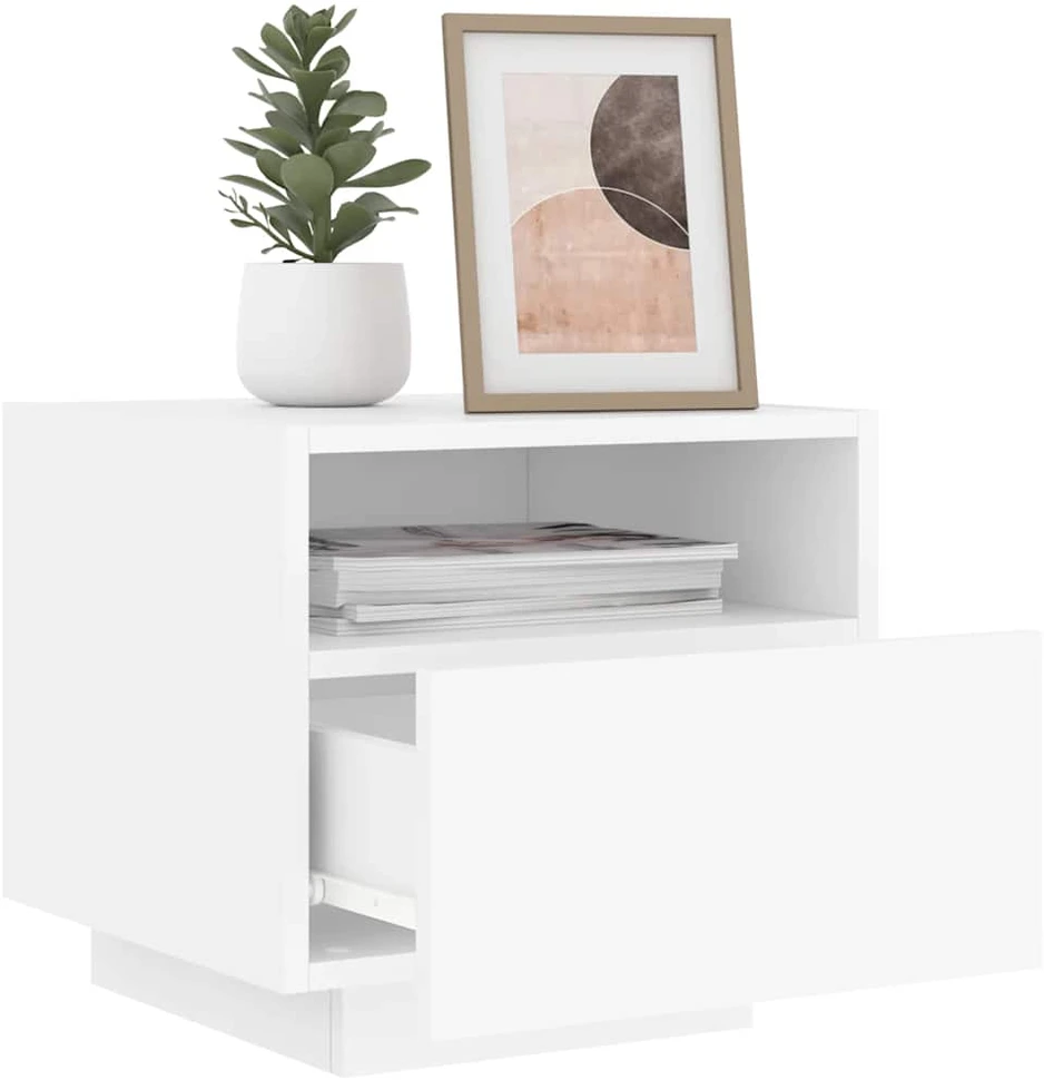 Naktinės spintelės su LED, 2vnt., baltos, 40x39x37cm