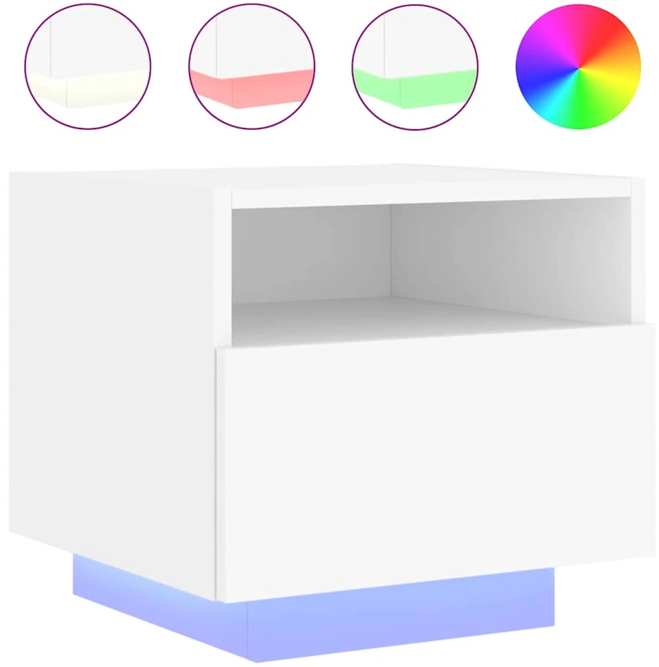 Naktinės spintelės su LED, 2vnt., baltos, 40x39x37cm