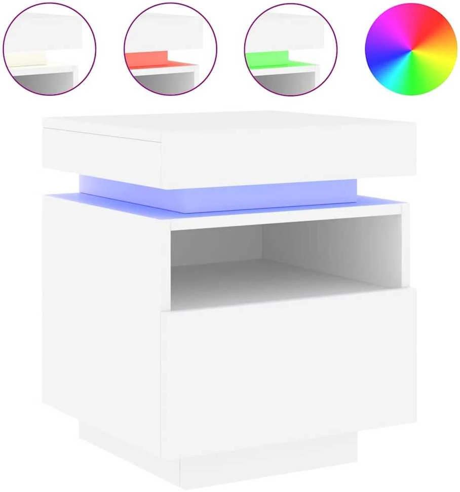 Naktinės spintelės su LED, 2vnt., baltos, 40x39x48,5cm
