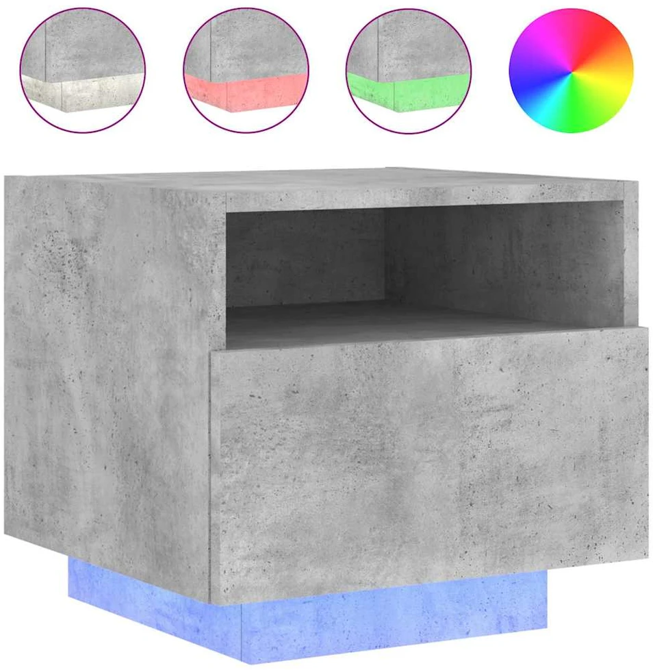 Naktinės spintelės su LED, 2vnt., betono pilkos, 40x39x37cm