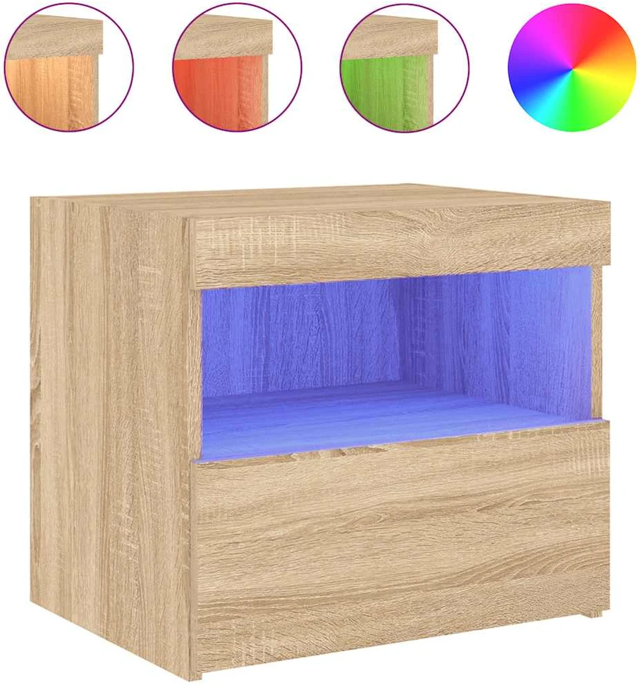 Naktinės spintelės su LED lemputėmis, 2vnt., ąžuolo, 50x40x45cm