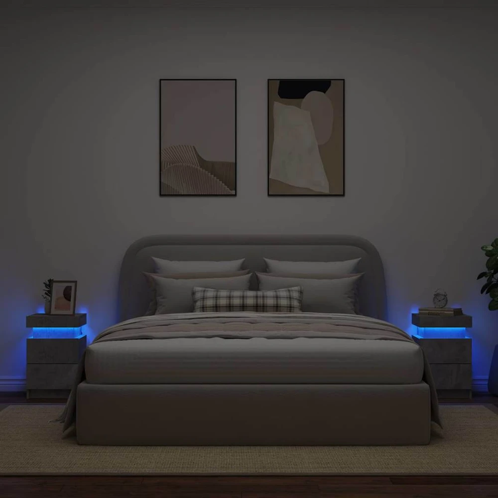 Naktinės spintelės su LED lemputėmis, 2vnt., betono, 35x39x55cm