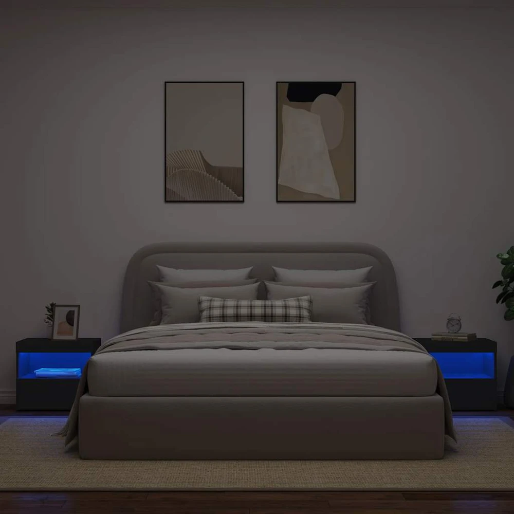 Naktinės spintelės su LED lemputėmis, 2vnt., juodos, 50x40x45cm