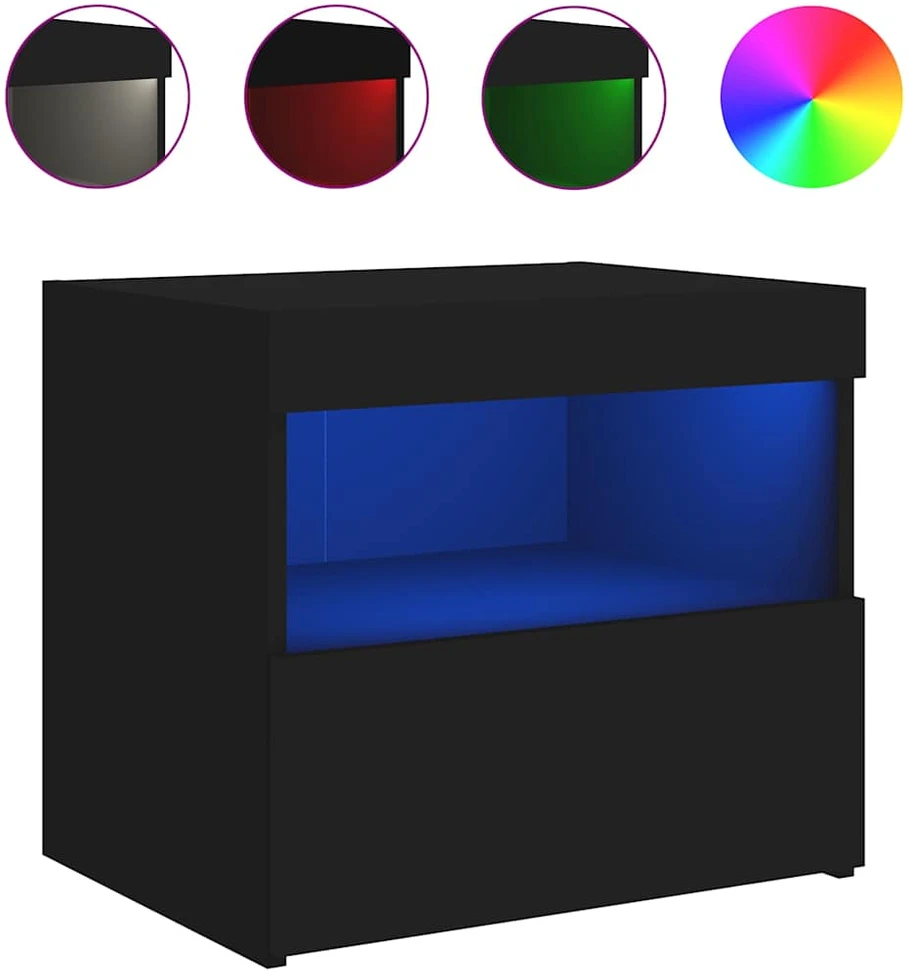 Naktinės spintelės su LED lemputėmis, 2vnt., juodos, 50x40x45cm